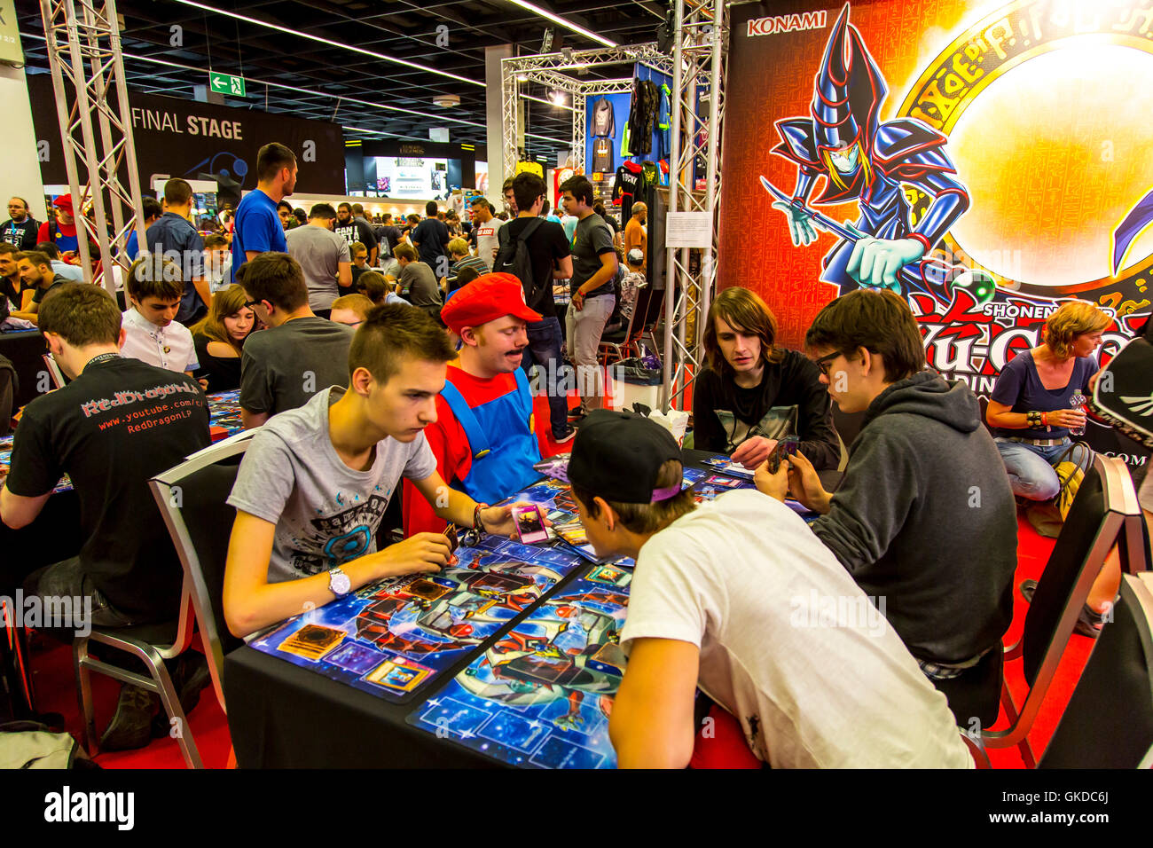Gamescom 2016, computer games fair in Cologne, Germany,  analog gaming of an computer game, Stock Photo