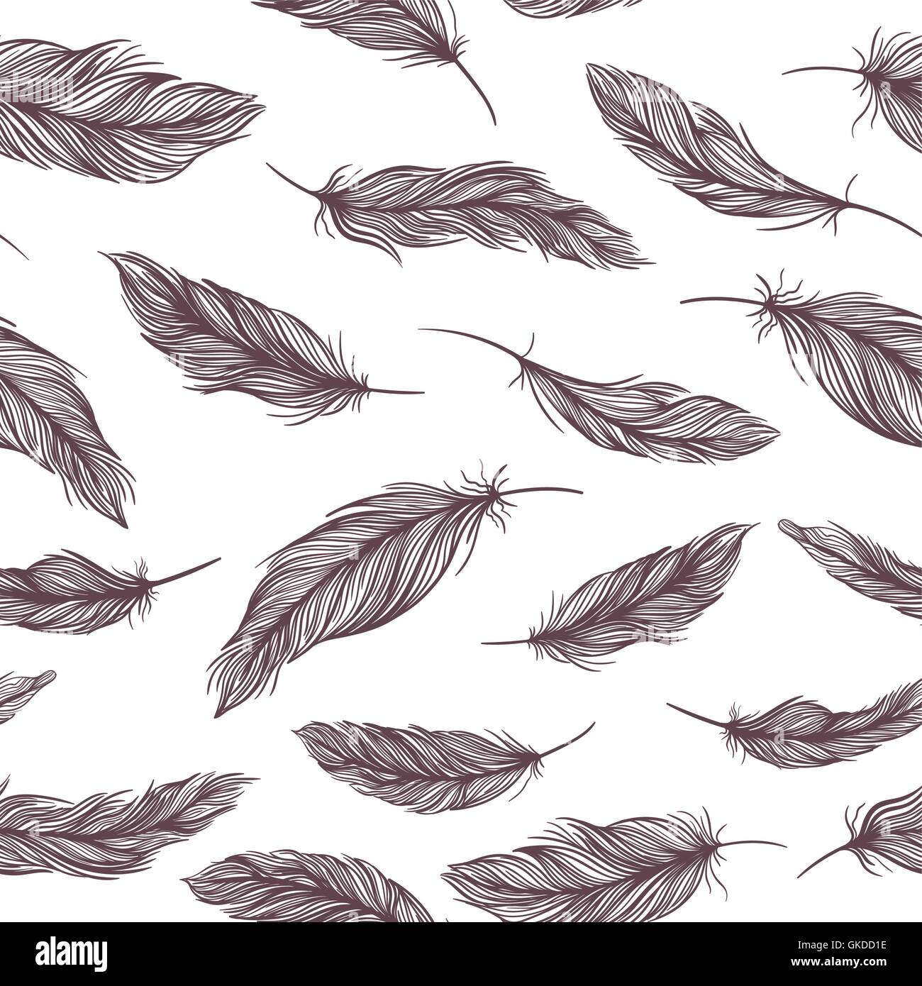 Seamless classical texture with elegant sketch hand painted feathers ...
