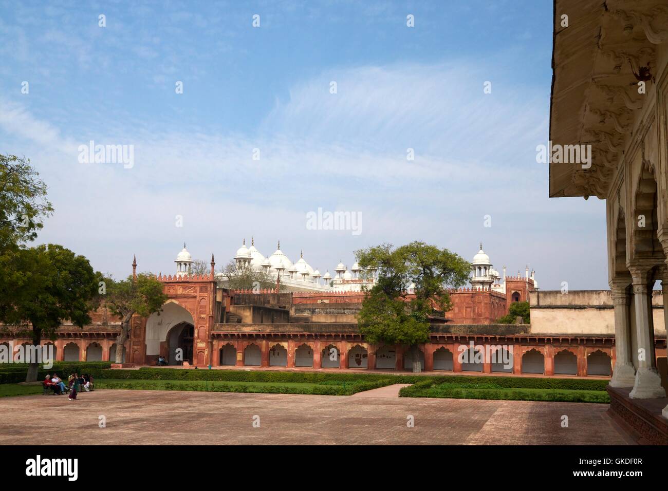 Moti Masjid or the Pearl Mosque,from Diwan-i-Am, Hall of Public Audiences Red Fort Agra UNESCO World Heritage Site Uttar Pradesh Stock Photo