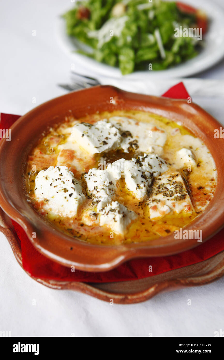 Elodia restaurant, Lake Kerkini. Greece. Buffalo feta cheese in tomato, olive oil and herb sauce Stock Photo