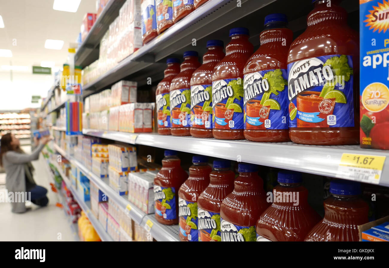 Beverages corridor in Walmart store inside Walmart store Stock Photo