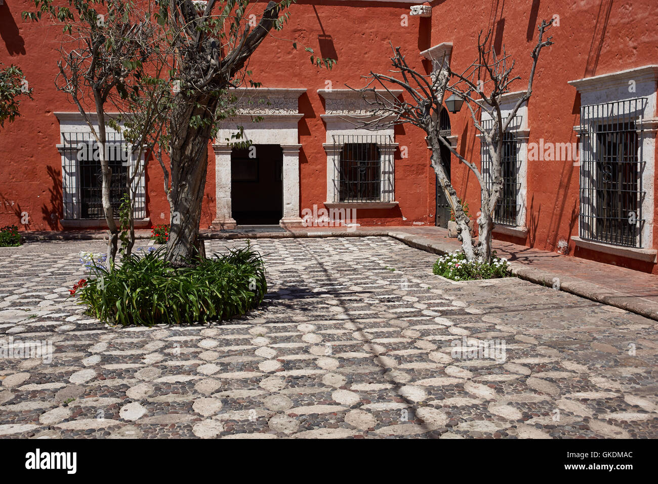 Secluded courtyard of the 18th century baroque style Spanish colonial house Casa del Moral in Arequipa, Peru Stock Photo