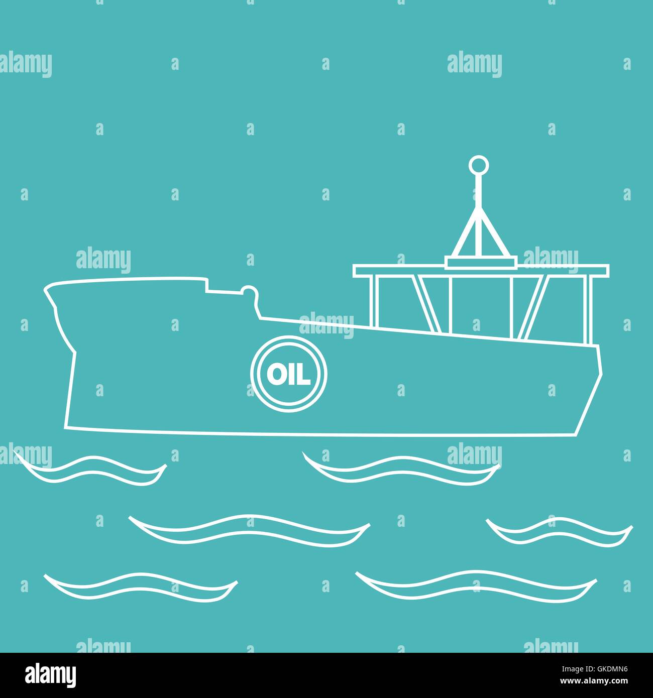 Stylized icon of the silhouette tanker of oil floating on waves on a colored background Stock Vector