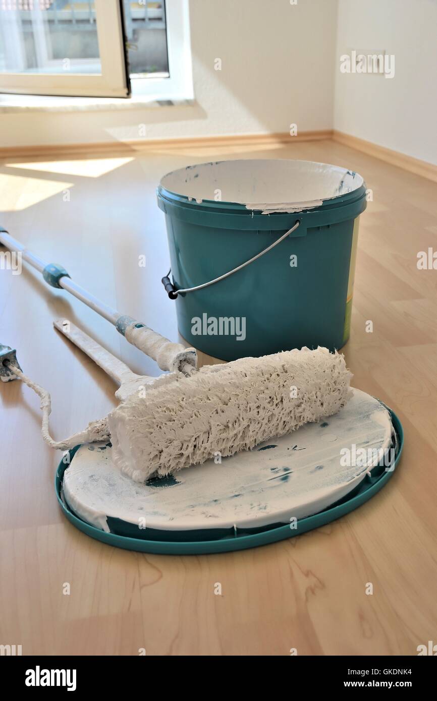 paint tools on a construction site Stock Photo