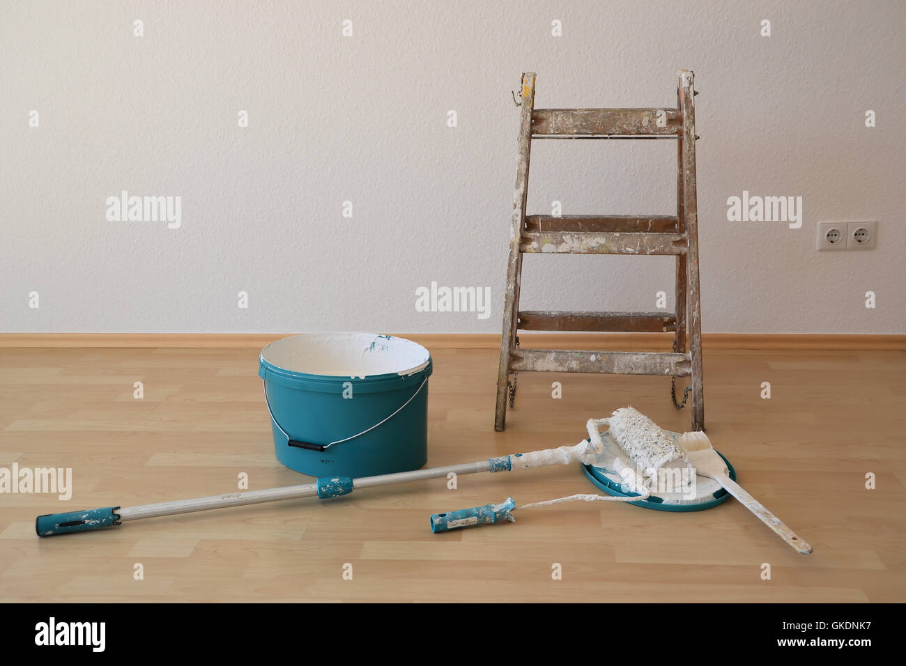 paint tools on a construction site Stock Photo