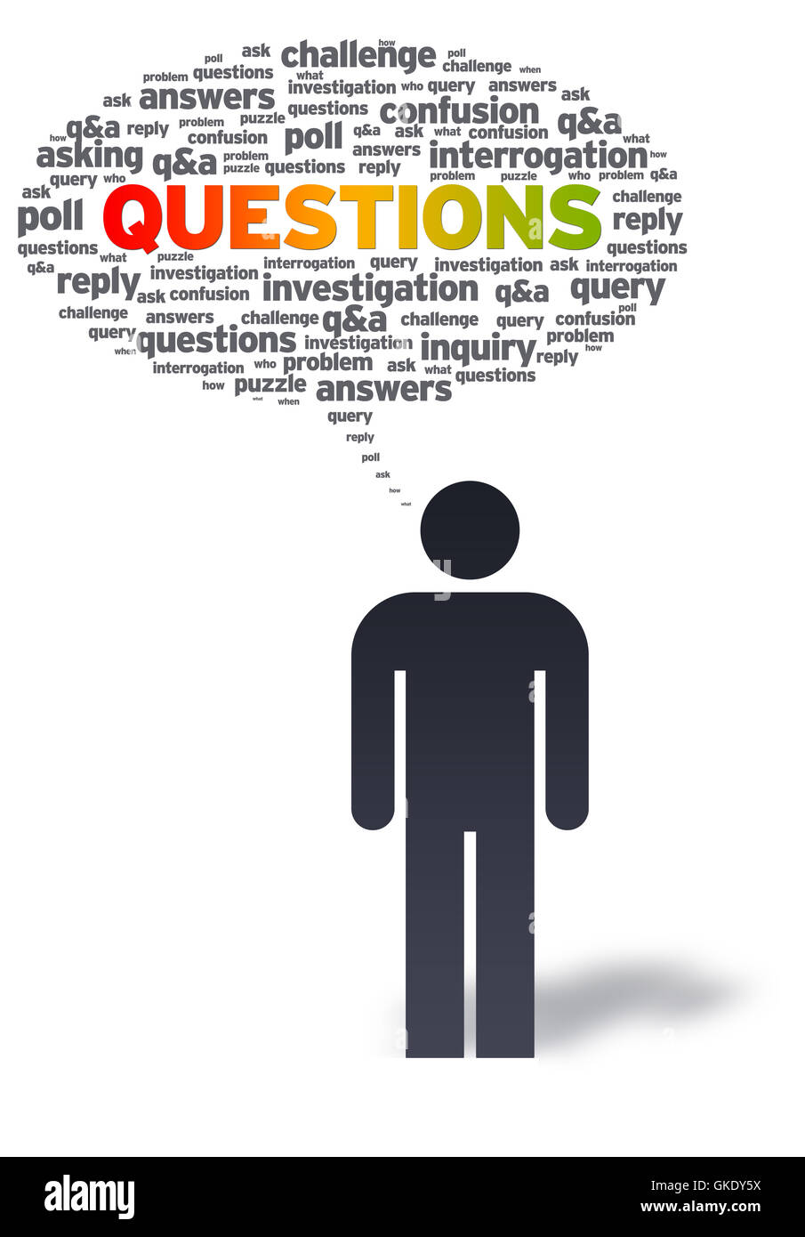 Paper Man with questions Bubble Stock Photo