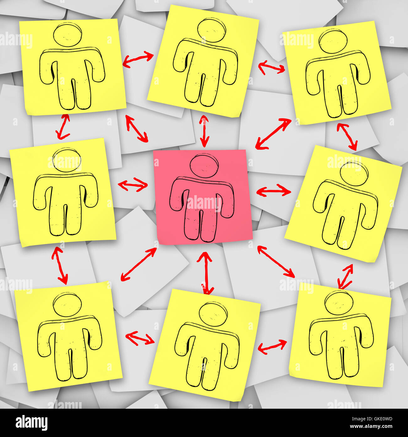 Social Network Connections - Sticky Notes Stock Photo