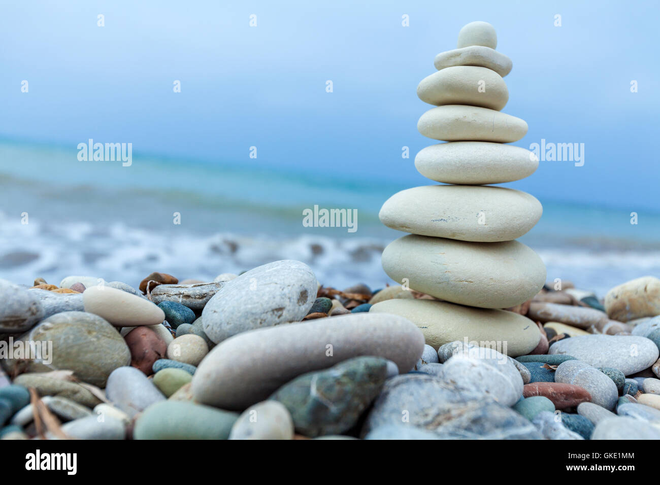 Pyramid of stones on Cyprus beach Stock Photo Alamy