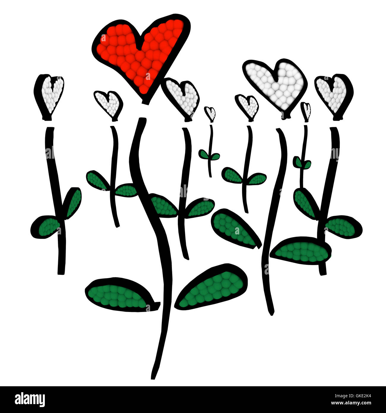 Abstract Heart Flowers One Red Among White Roses Stock Photo Alamy