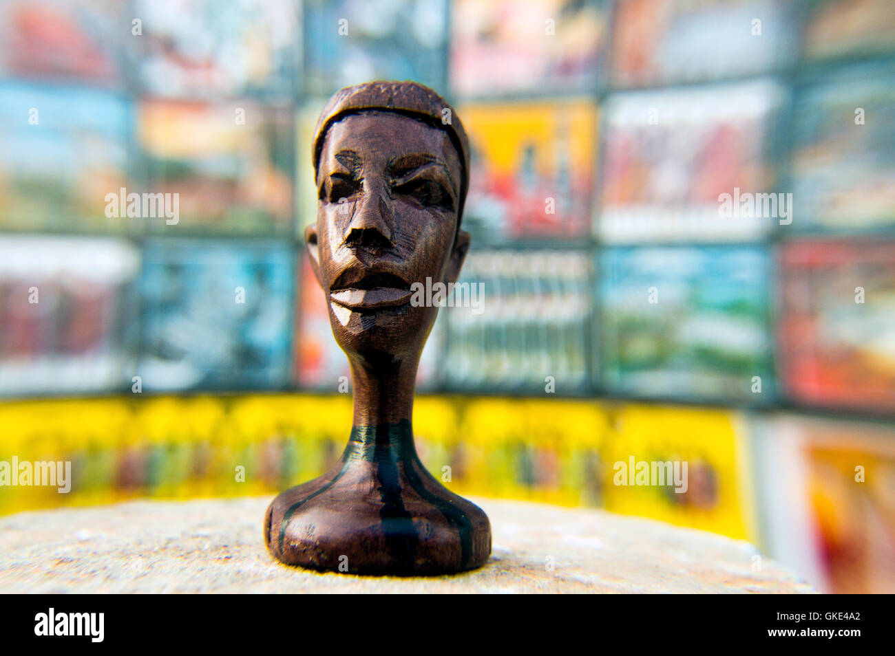 Makonde carved miniature rosewood figure in art gallery, Tingatinga Centre, Dar-es-Salaam Stock Photo