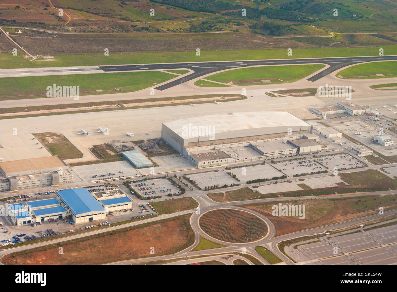 Aerial view of airport infrastructure in Athens Stock Photo