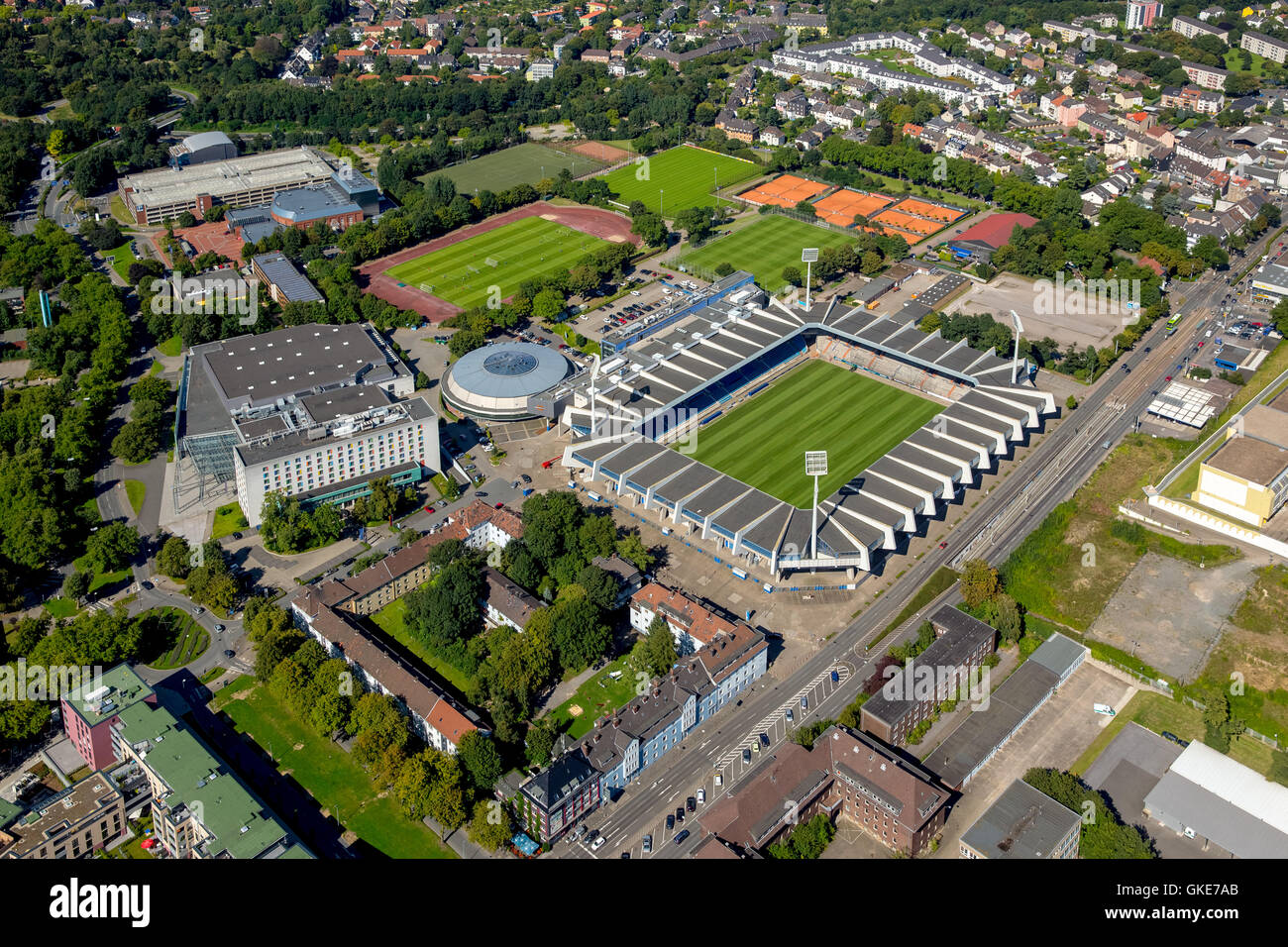 Aerial view, Vonovia-Ruhrstadion, VfL Bochum stadium Bundesliga stadium, first league football, Bochum, Ruhr area, Stock Photo
