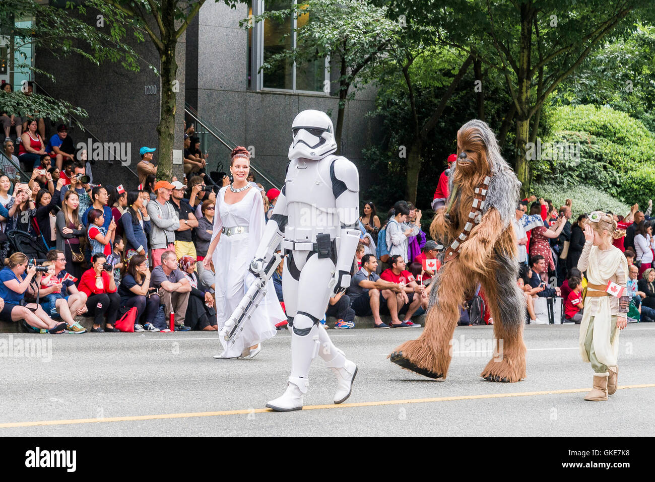 Star Wars characters in Canada Day Parade, downtown Vancouver, British Columbia, Canada Stock Photo