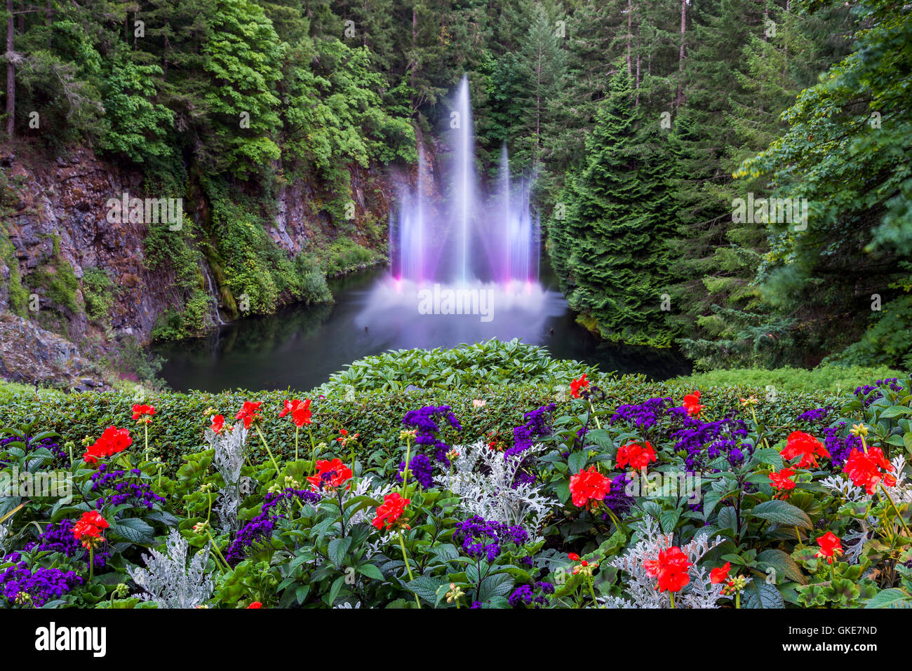 Fountain, Sunken garden, Butchart Gardens, Brentwood Bay, Greater