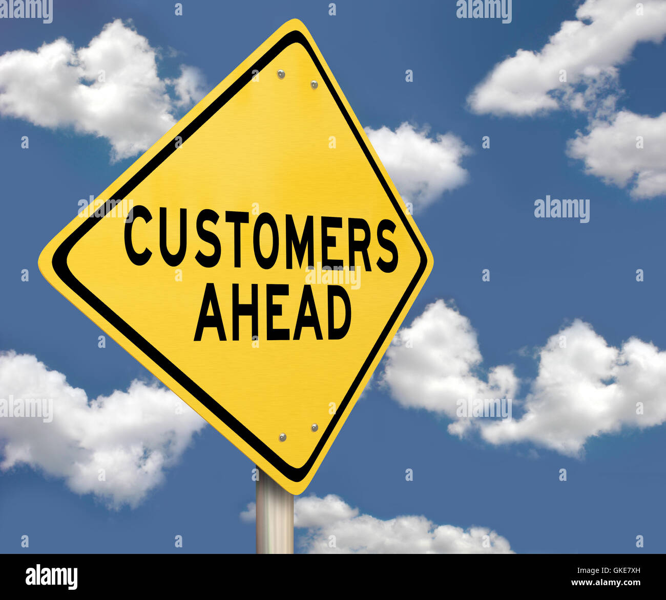 Yellow Warning Sign - Customers Ahead Stock Photo - Alamy