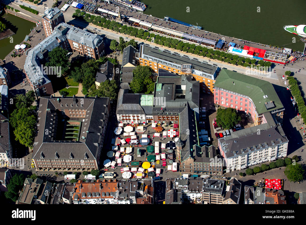 Aerial view, old town hall, Dusseldorf, Market Square and Market