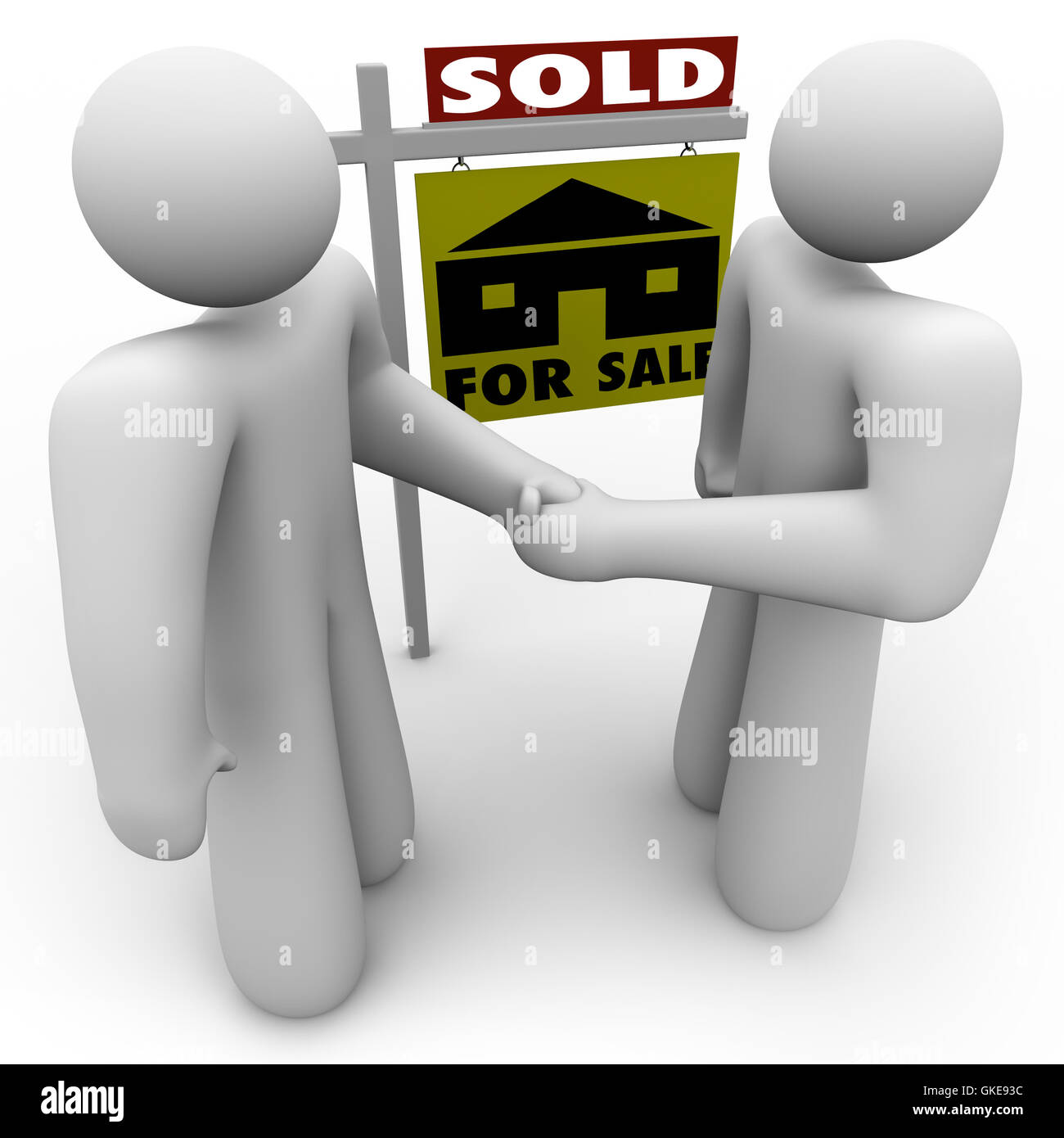 Buyer and Seller Handshake - For Sale Sign Stock Photo