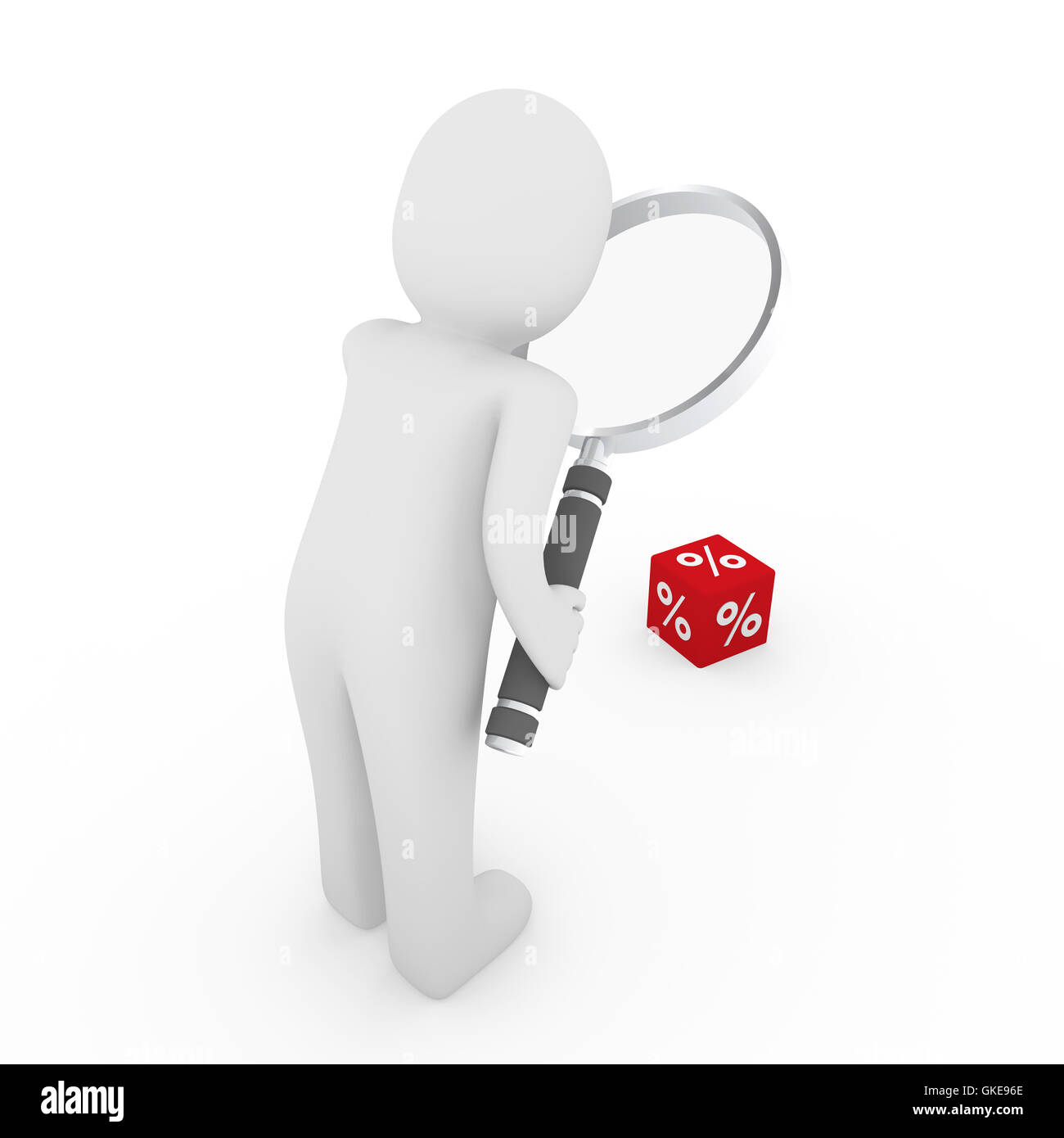 3d man sale cube loupe percent Stock Photo