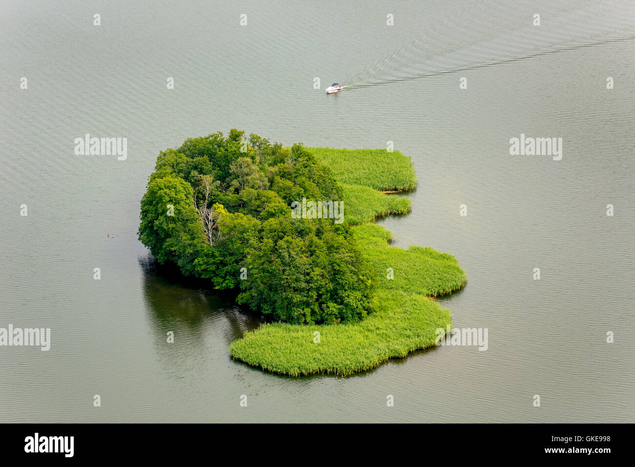 Aerial view, Lehmwerder and Ehmkewerder, city lake with peninsulas, Lake Krakow, Krakow am See, Mecklenburg Lake District, Stock Photo