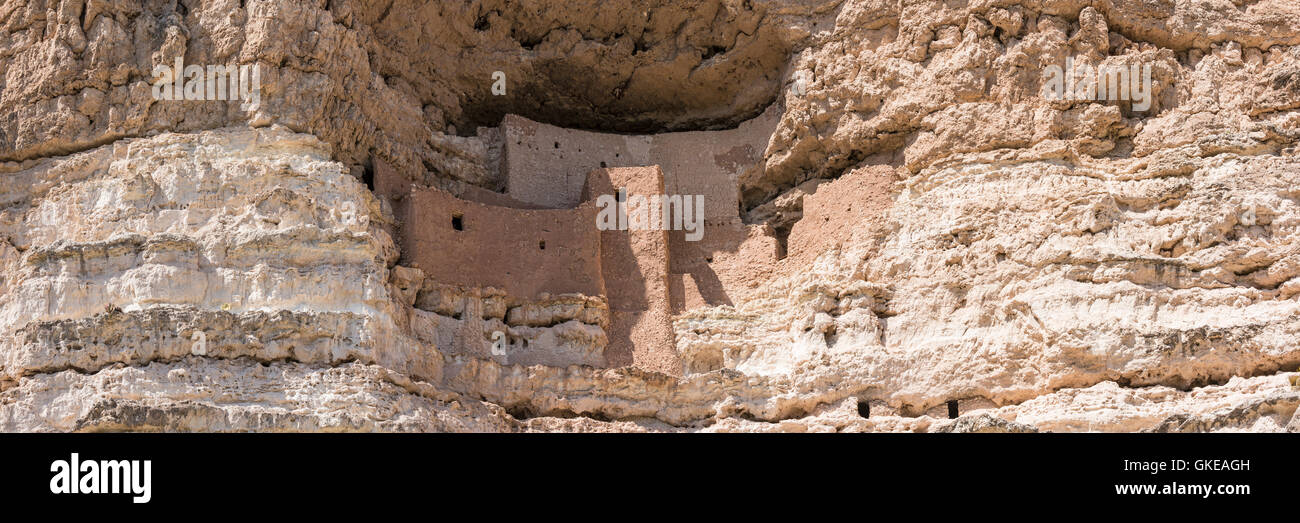 Panoramic view of the Native American cliff dwellings in Montezuma Castle National Monument, Arizona Stock Photo
