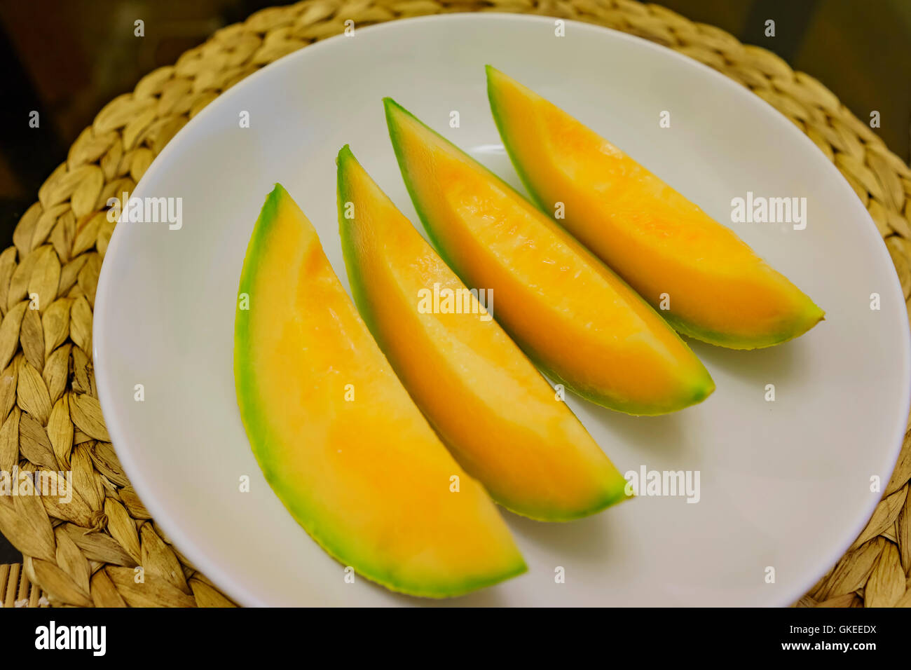 Big harvest of melon in home garden at Los Angeles Stock Photo