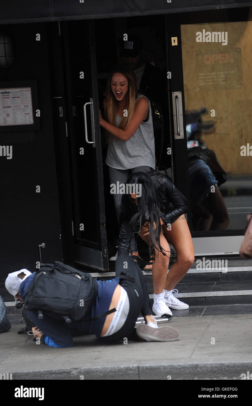 The cast of Geordie Shore head out this morning after celebrating their 5th Anniversary and fool around in the streets of Camden.  Featuring: Charlotte Crosby, Chloe Ferry, Marty McKenna Where: London, United Kingdom When: 25 May 2016 Stock Photo