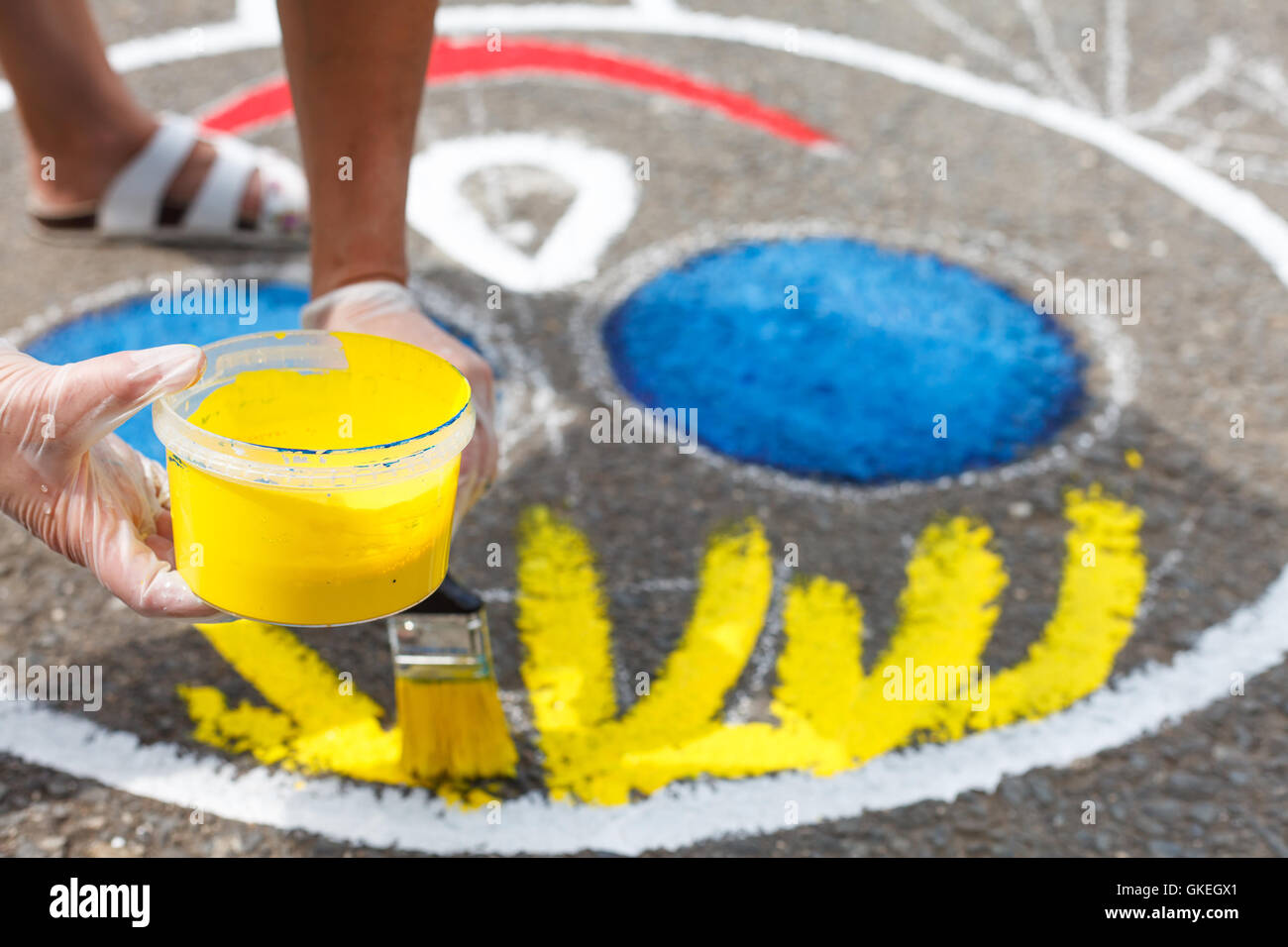 painting playground. Creating attraction in the playground. Handmade