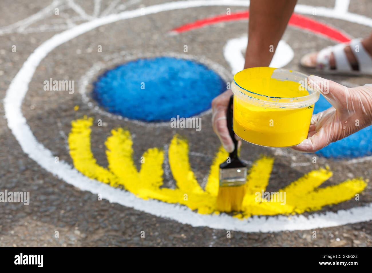 painting playground. Creating attraction in the playground. Handmade. Stock Photo