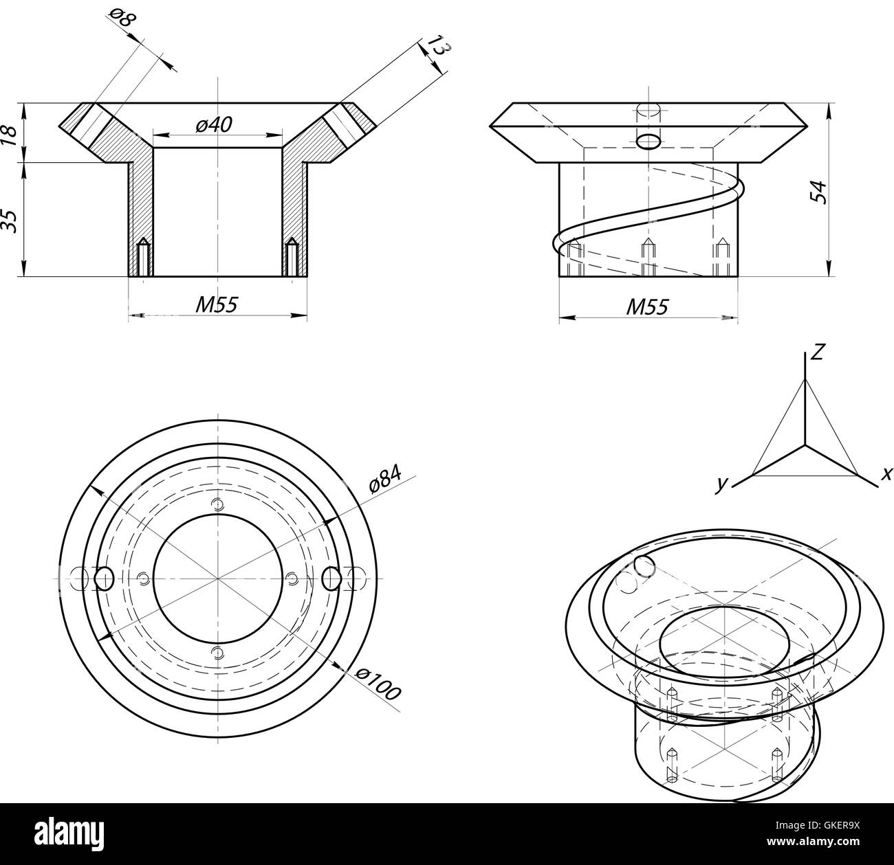 Bushing engineering drawing vector image Stock Vector Images Alamy