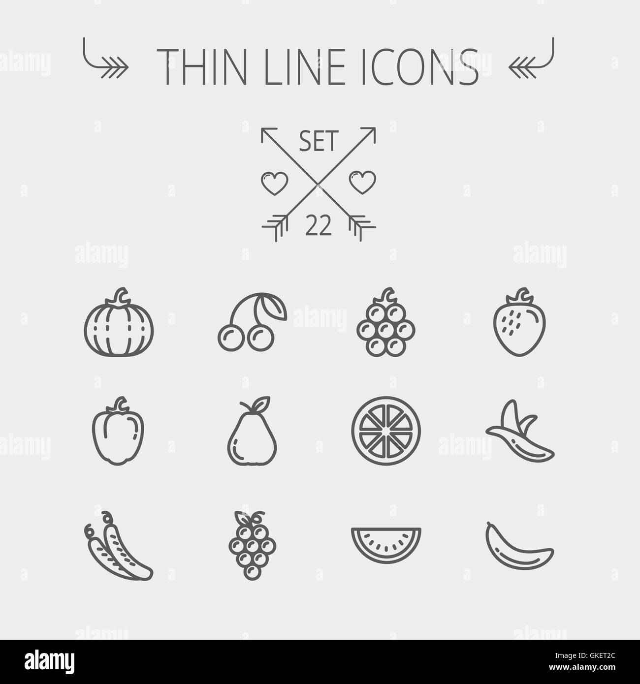 Food and drink thin line icon set Stock Vector