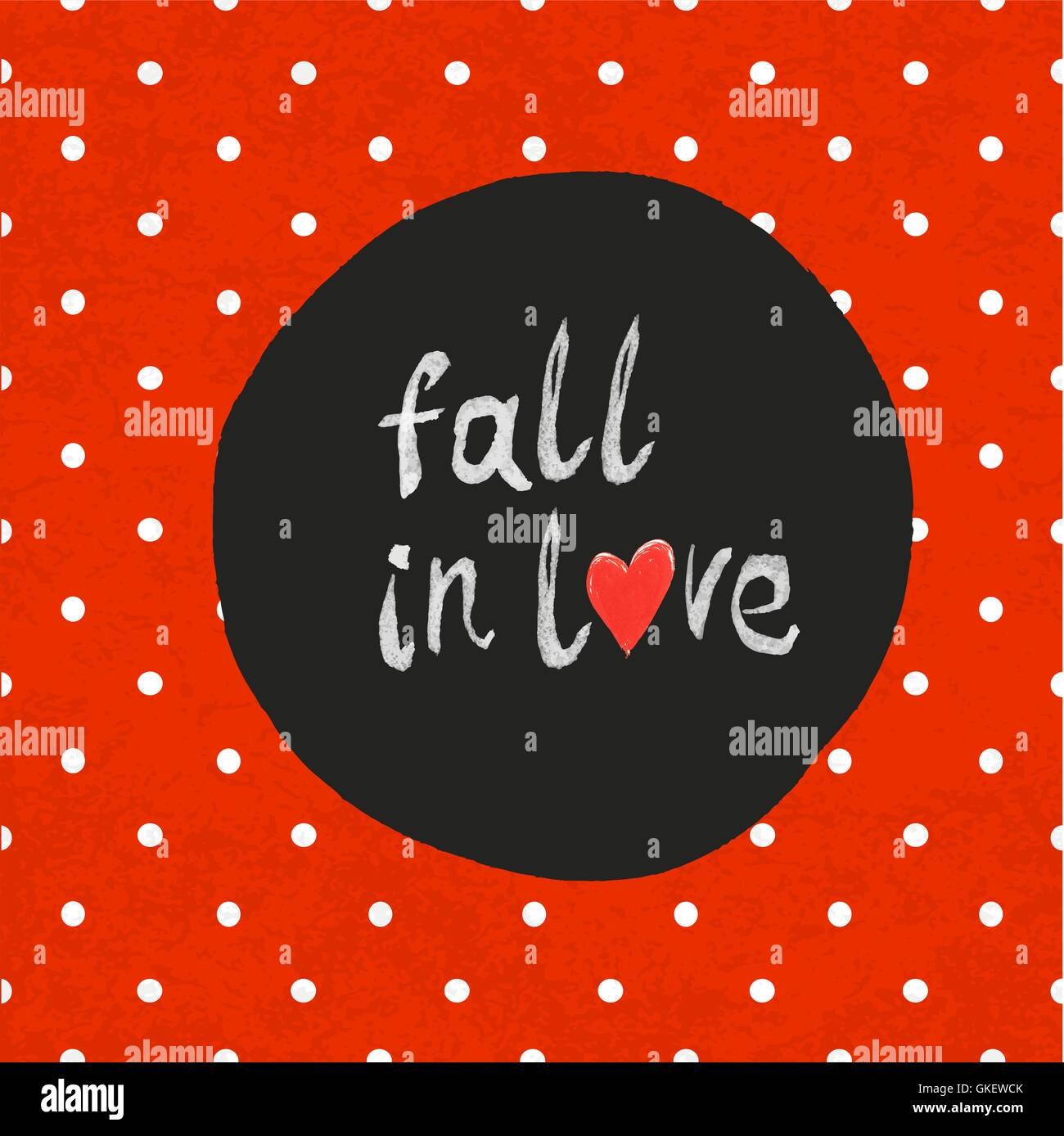 Fall in love lettering with hand-drawn heart symbol on seamles Stock Vector