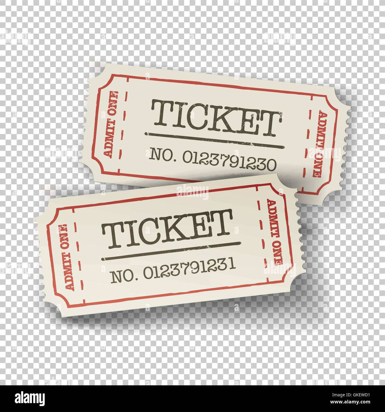 Two cinema tickets (pair). Isolated on transparent background, v Stock Vector