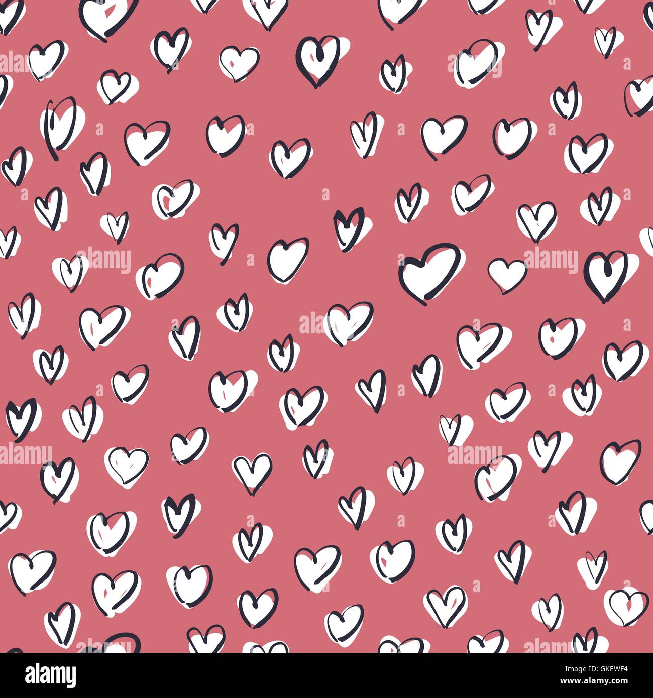 White Hearts on Pink Background. Seamless Hand Drawn Pattern Stock Vector
