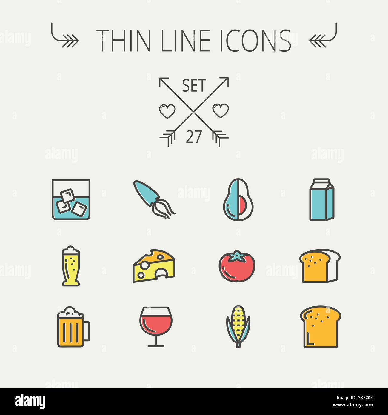 Food and drink thin line icon set Stock Vector