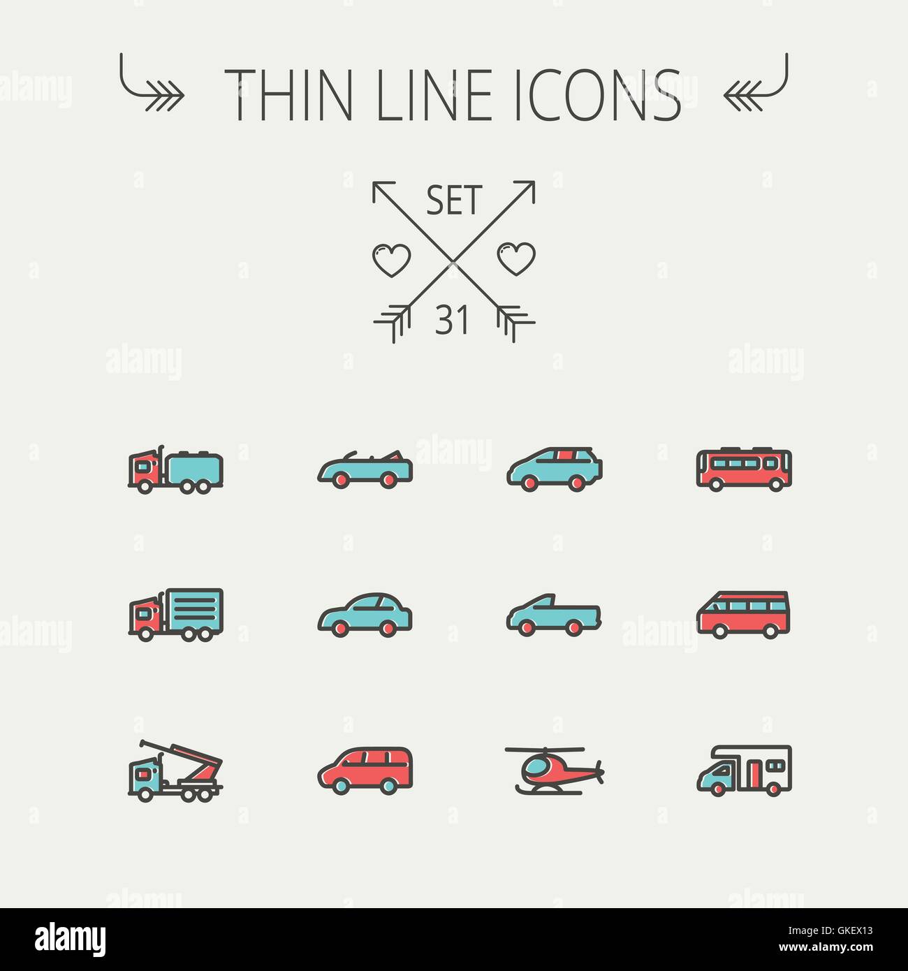 Transportation thin line icon set Stock Vector
