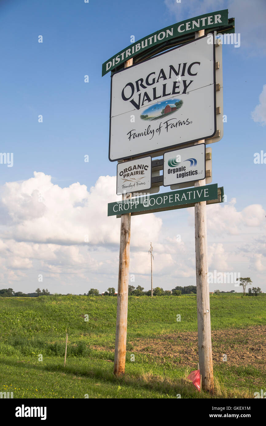 Organic Valley sign at the corporate office and distribution center in Cashton, Wisconsin Stock Photo