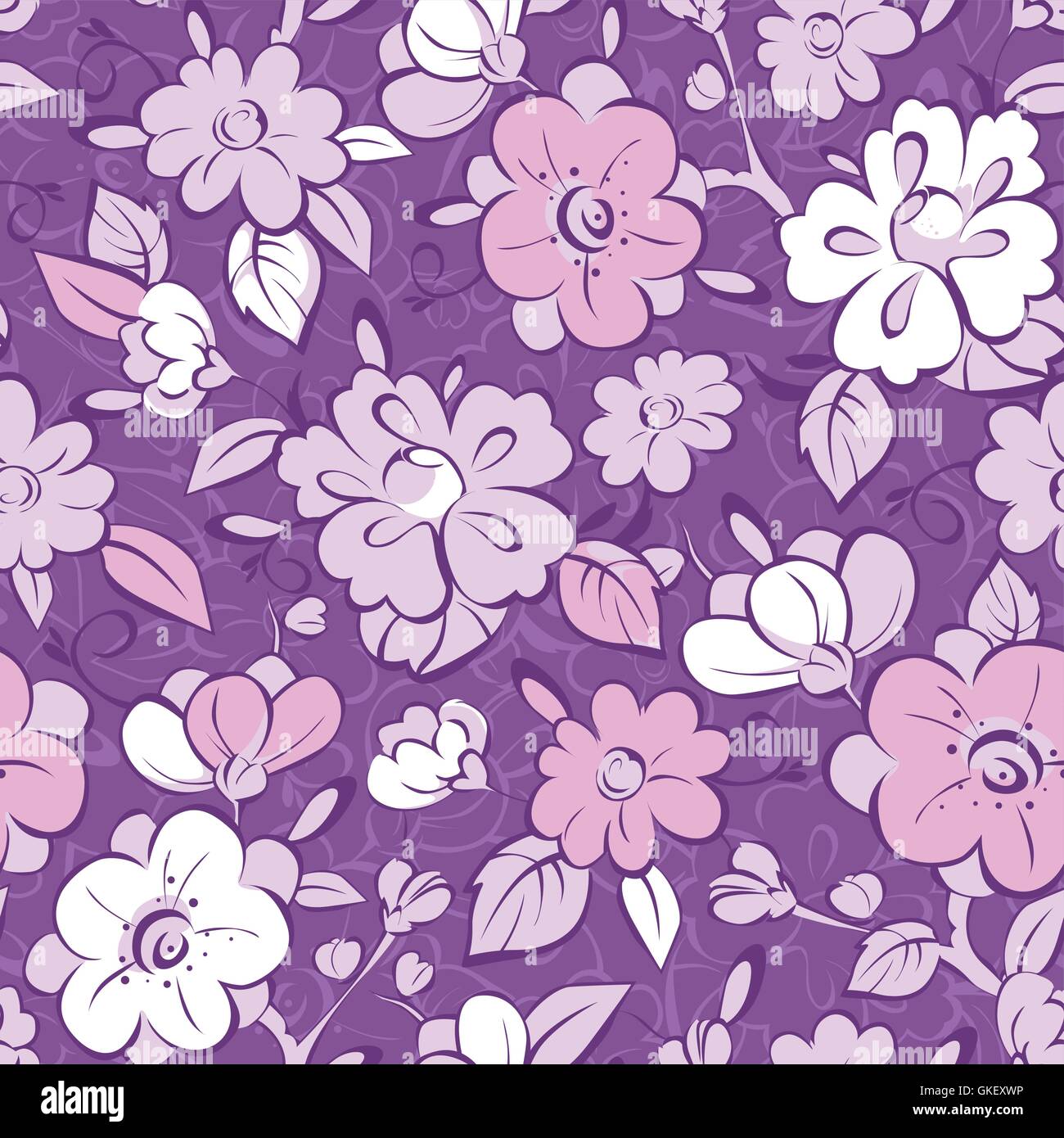 Vector purple kimono florals seamless pattern background Stock Vector