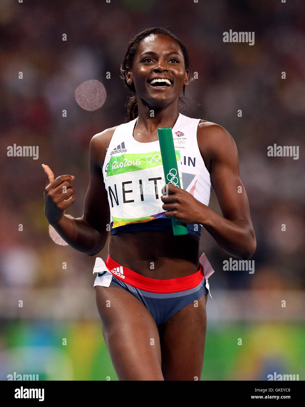 Great Britain's Daryll Neita celebrates after anchoring the Women's 4 x ...