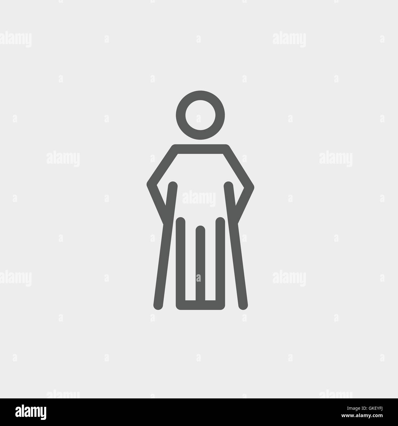 Injured man with crutches thin line icon Stock Vector