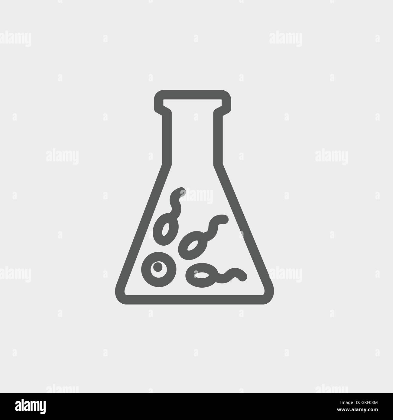 Chemical bottle with virus bacteria thin line icon Stock Vector
