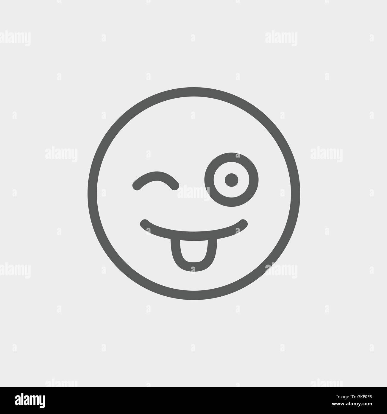 Happy winking emoticon with protruding tongue thin line icon Stock Vector