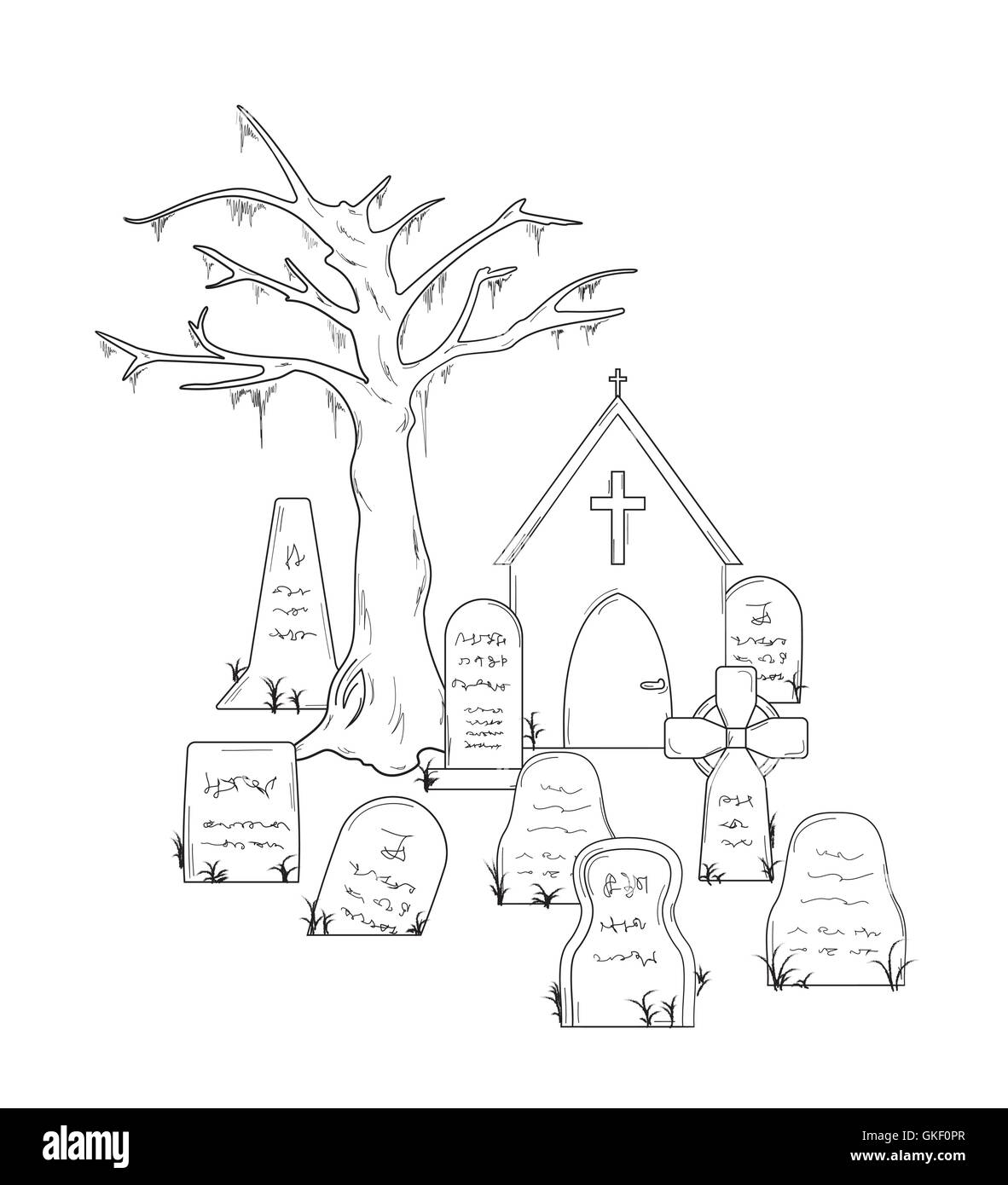 cemetery with graves Stock Vector