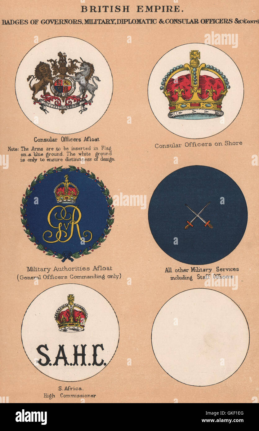 BRITISH EMPIRE BADGES. Consuls. Military Authorities. S. Africa High Comm'r 1916 Stock Photo
