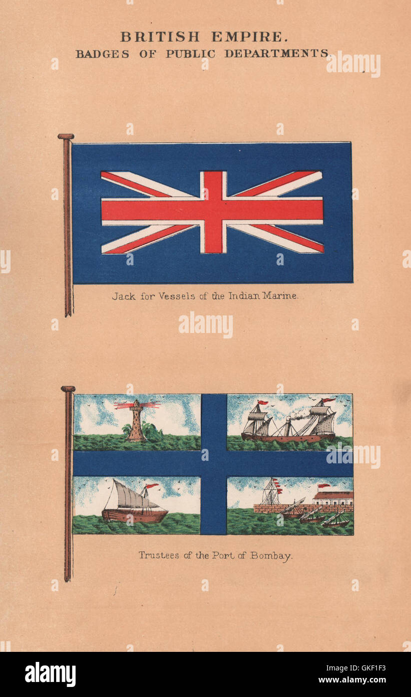BRITISH INDIAN MARITIME FLAGS. Marine Vessels Jack. Port of Bombay Trustees 1916 Stock Photo
