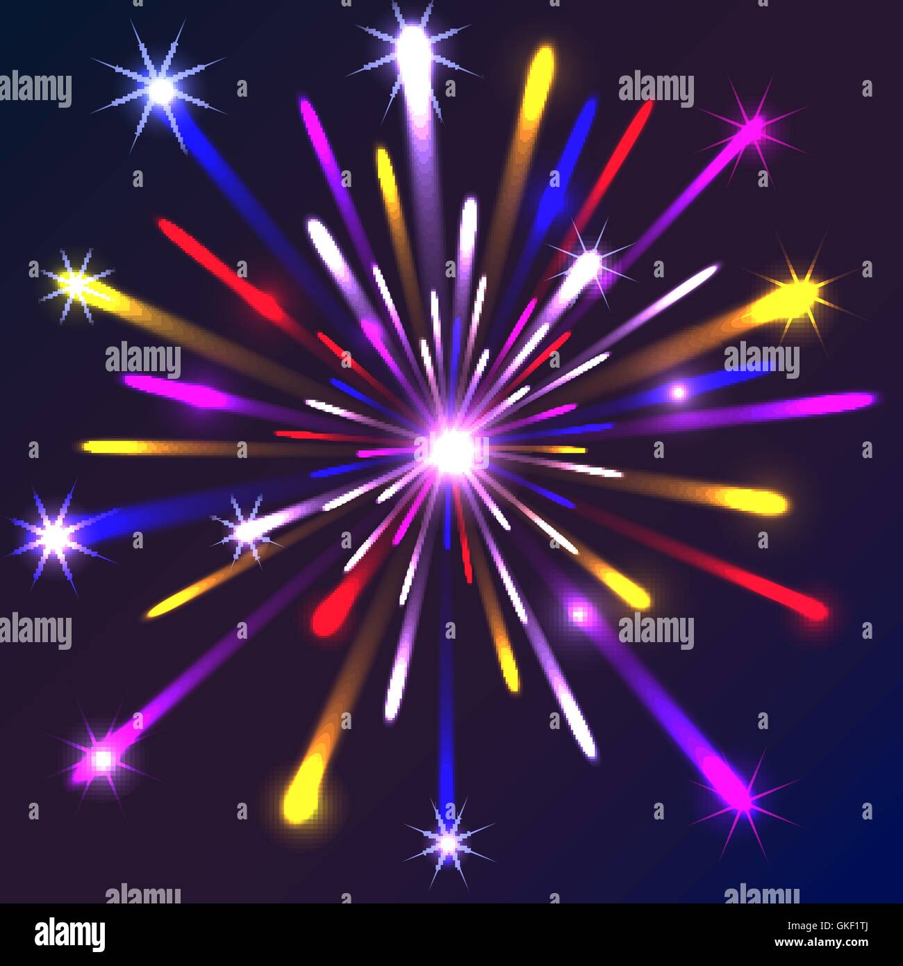 Graphic fireworks in black background Stock Vector