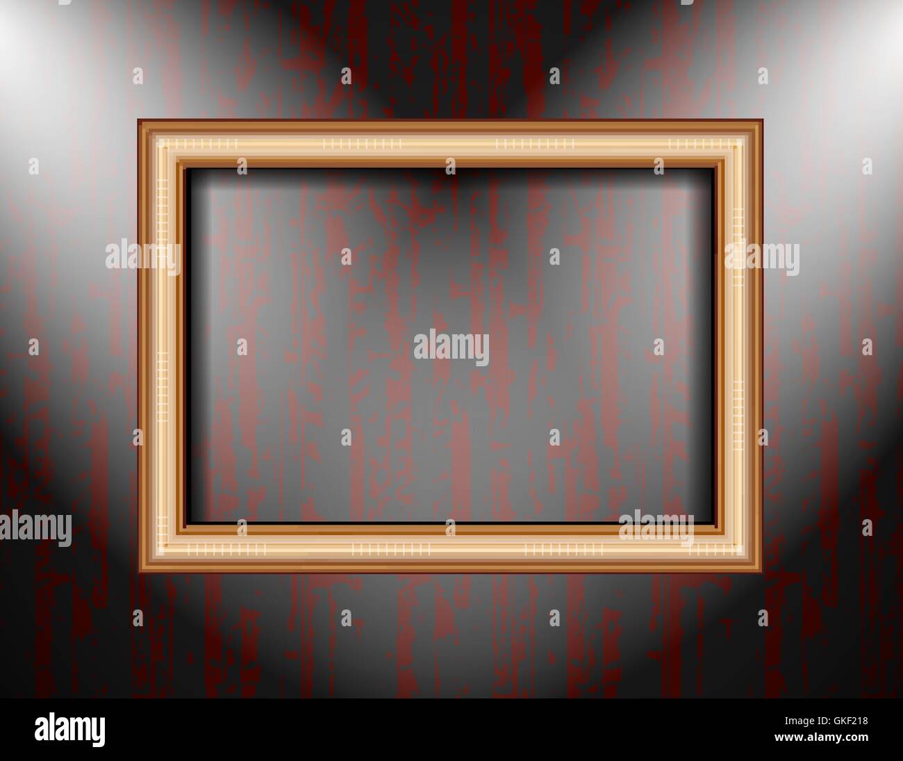 Blank frame on a colored wall lighting spotlights Stock Vector