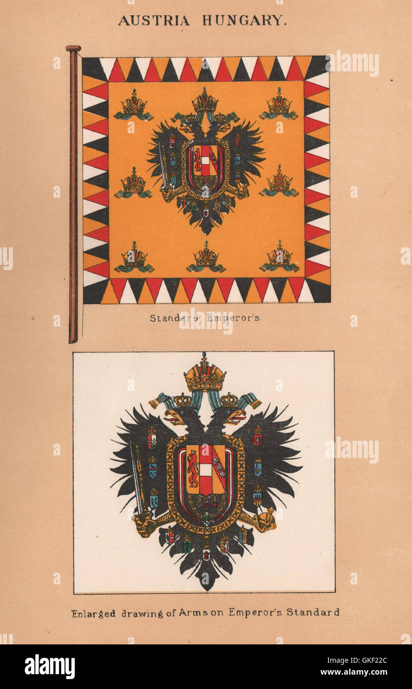 AUSTRIA-HUNGARY FLAGS. Emperor's Standard. Enlarged Arms, antique print 1916 Stock Photo