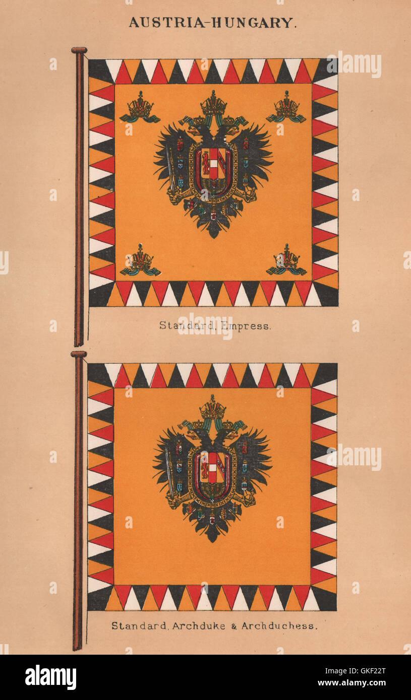 AUSTRIA-HUNGARY FLAGS. Empress Standard. Archduke & Archduchess Standard, 1916 Stock Photo