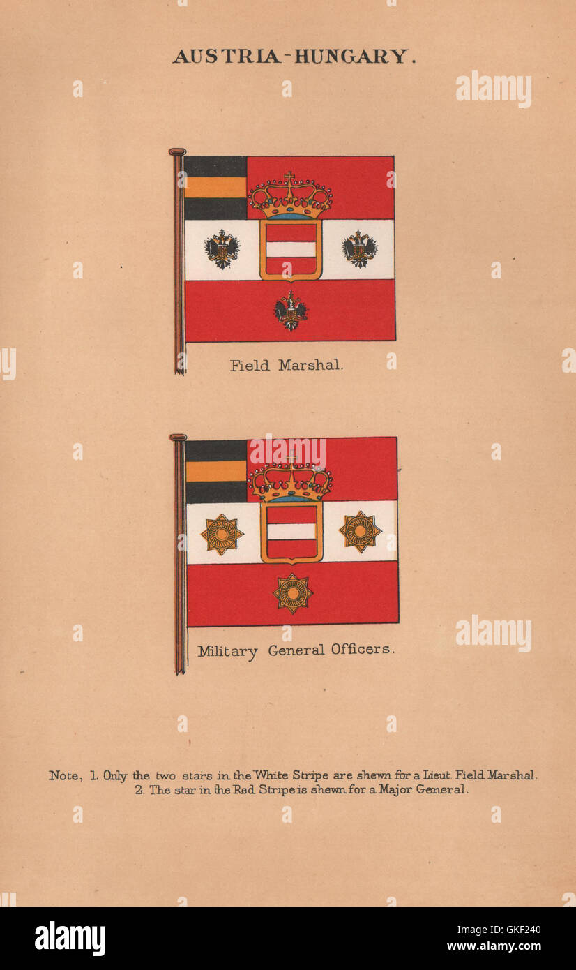 AUSTRIA-HUNGARY FLAGS. Field Marshal. Military Officers. Major General, 1916 Stock Photo