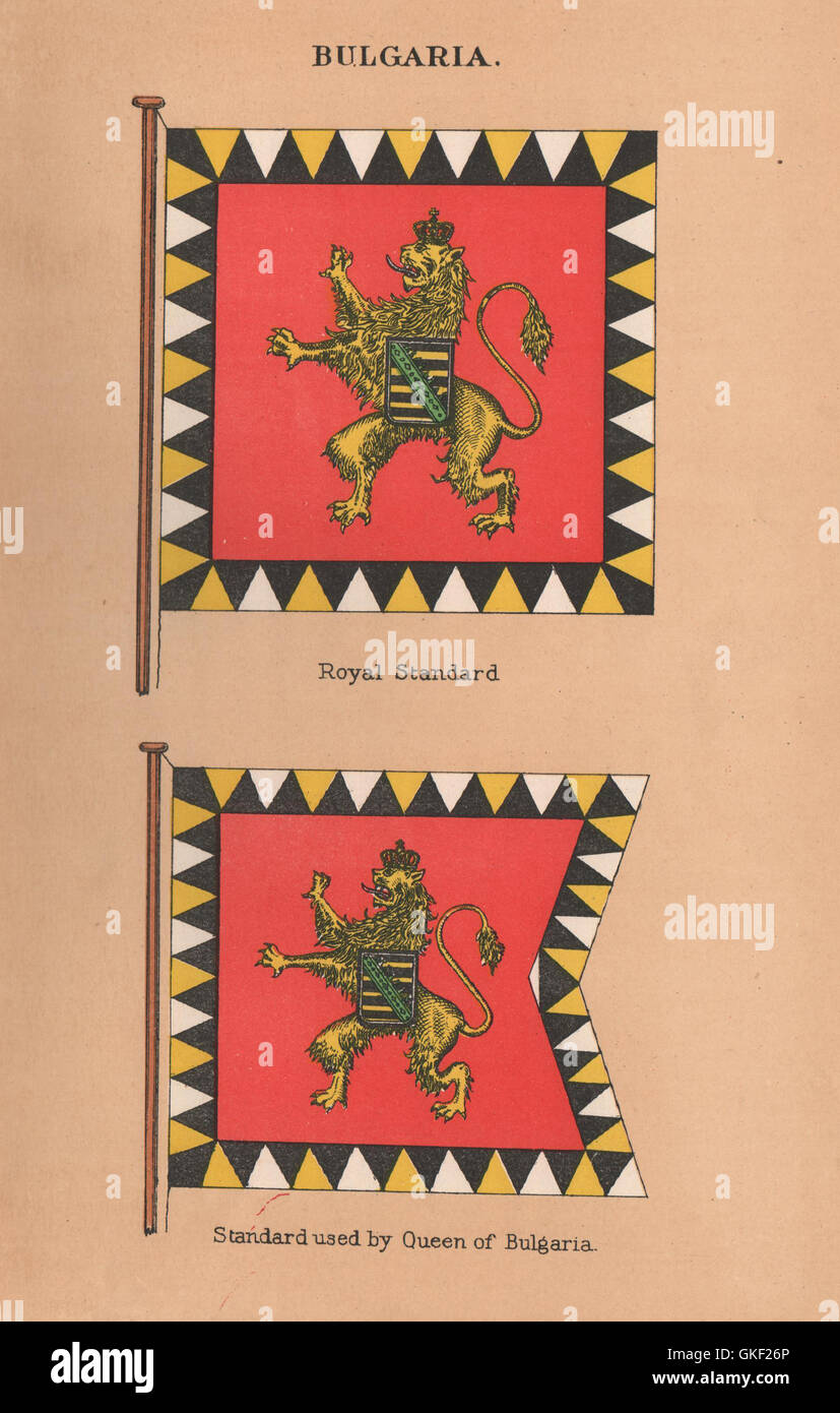BULGARIA FLAGS. Royal Standard. Standard used by Queen of Bulgaria, print 1916 Stock Photo